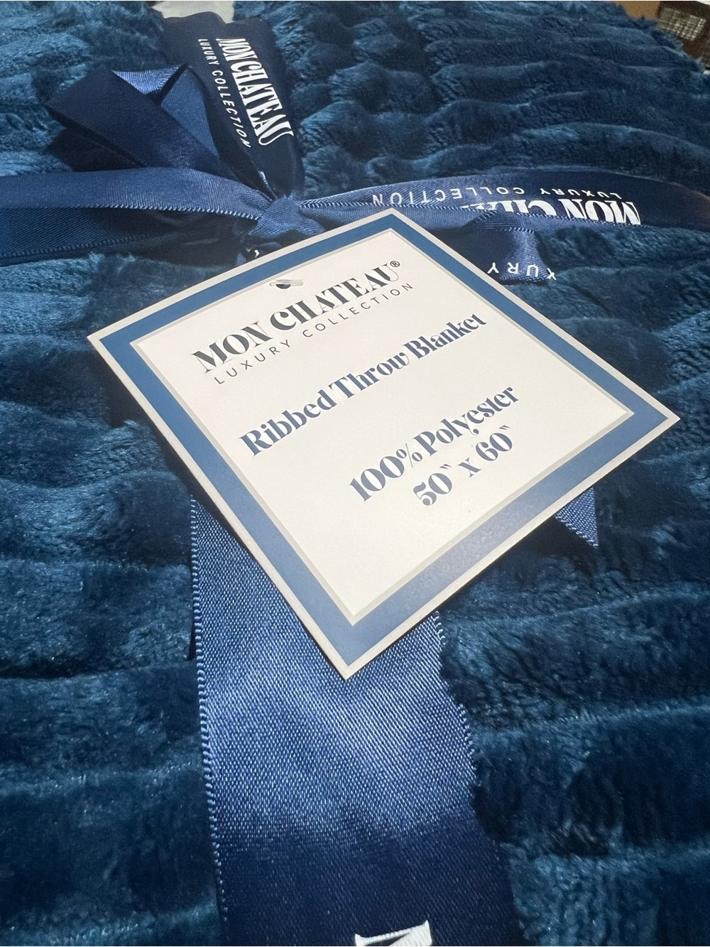 Mon Chateau Ribbed Throw Blanket Navy Blue 50x60 NWT